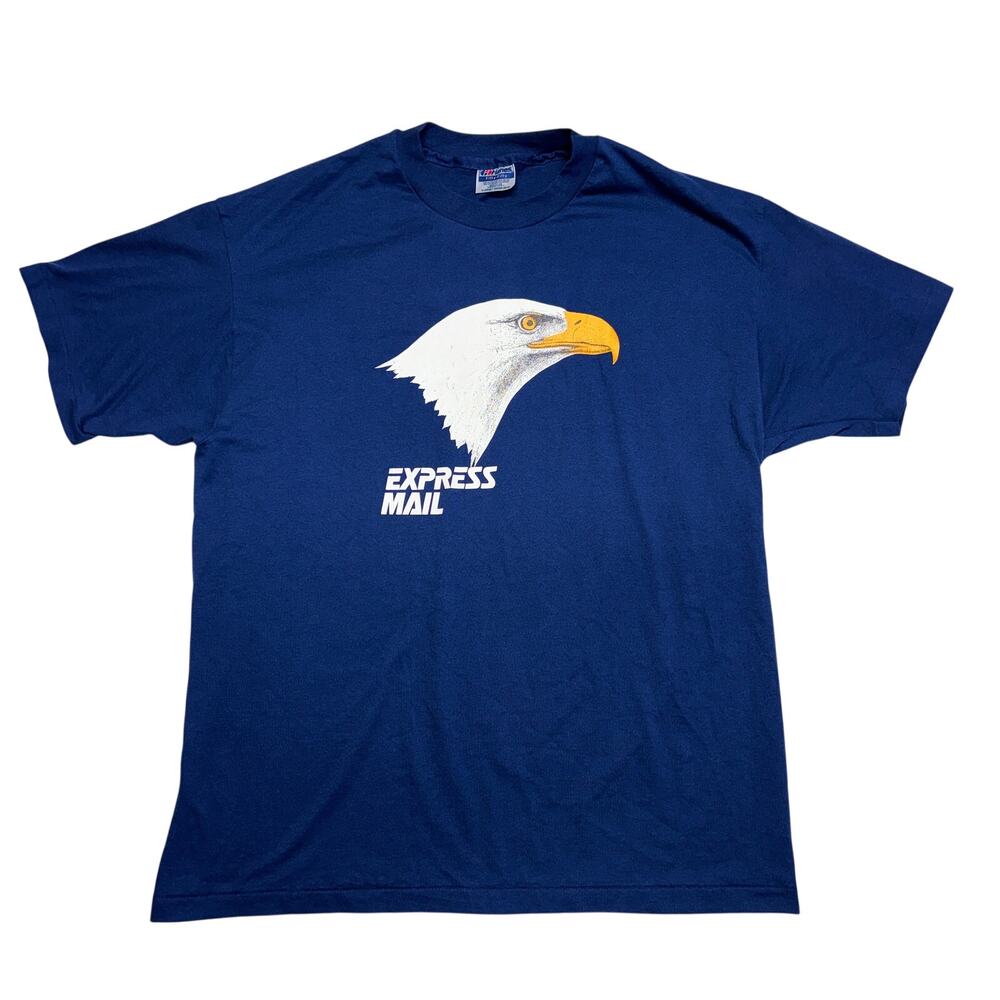 Vintage USPS Post Office Shirt XL Blue Express Mail Eagle Single Stitch Made USA